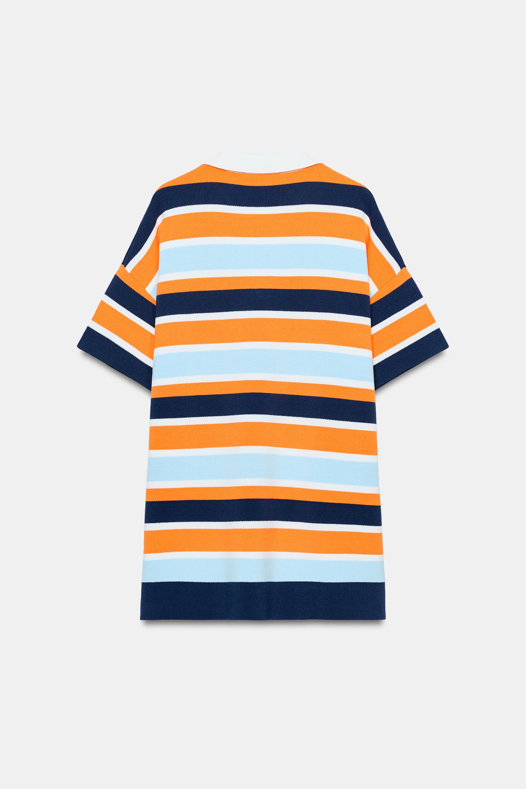 STRIPED KNIT POLO DRESS